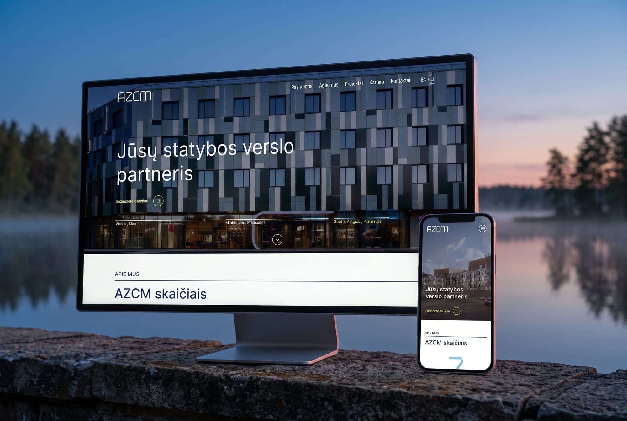 The AZCM website on a monitor and a phone