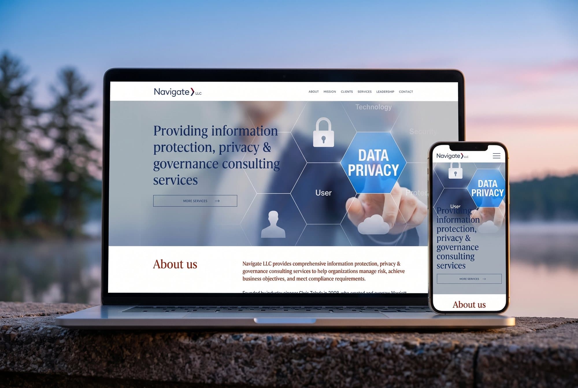 The Navigate website on a laptop and a phone