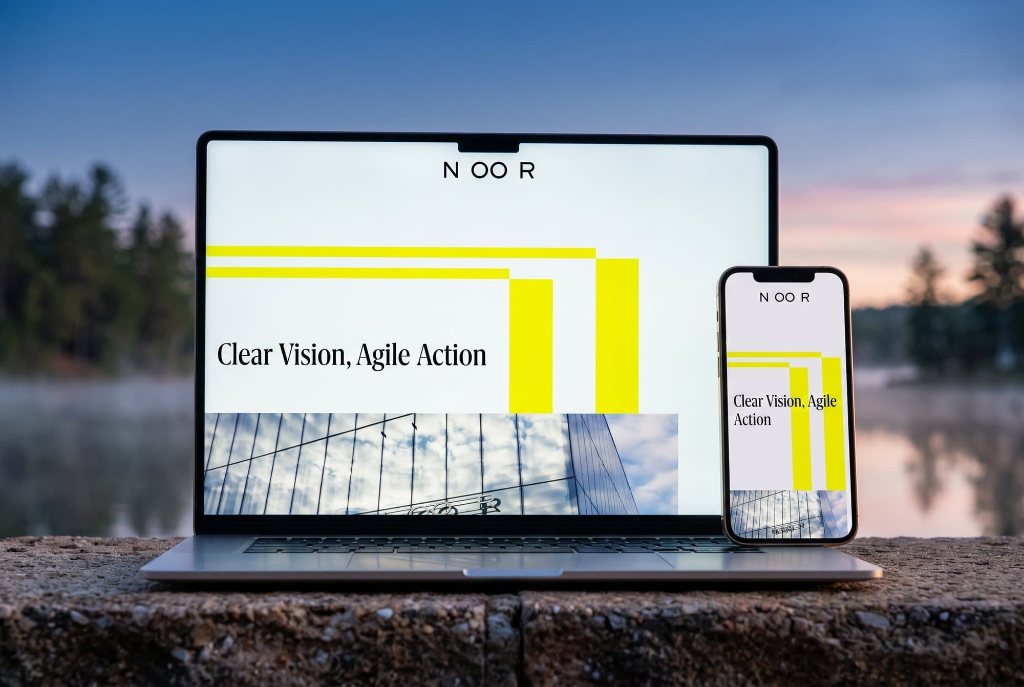 The NOOR website on a laptop and a phone