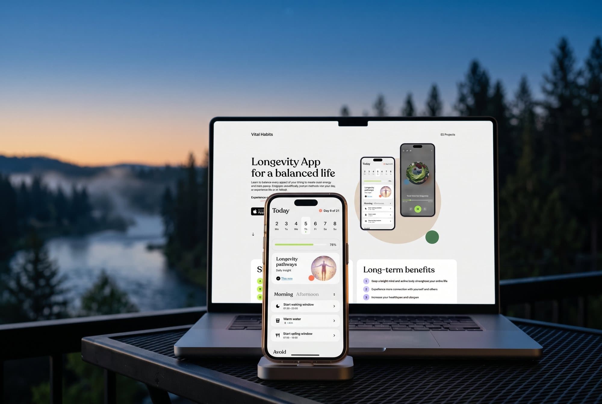 The Vital Habits app on a phone and its website on a laptop